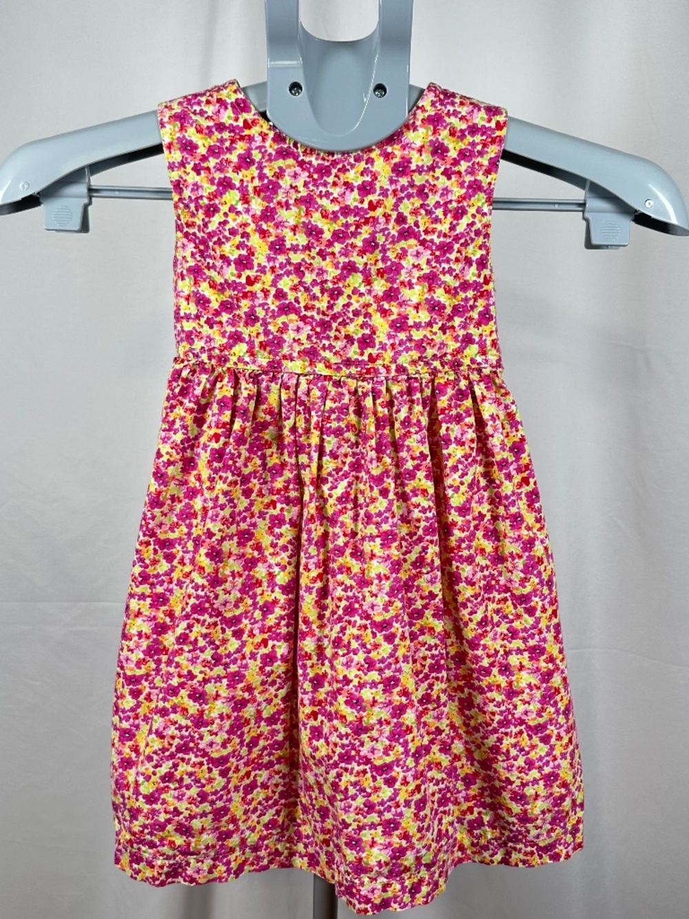 Girls Floral Dress with Pink and Yellow, Back Tie and Button up, Size 4